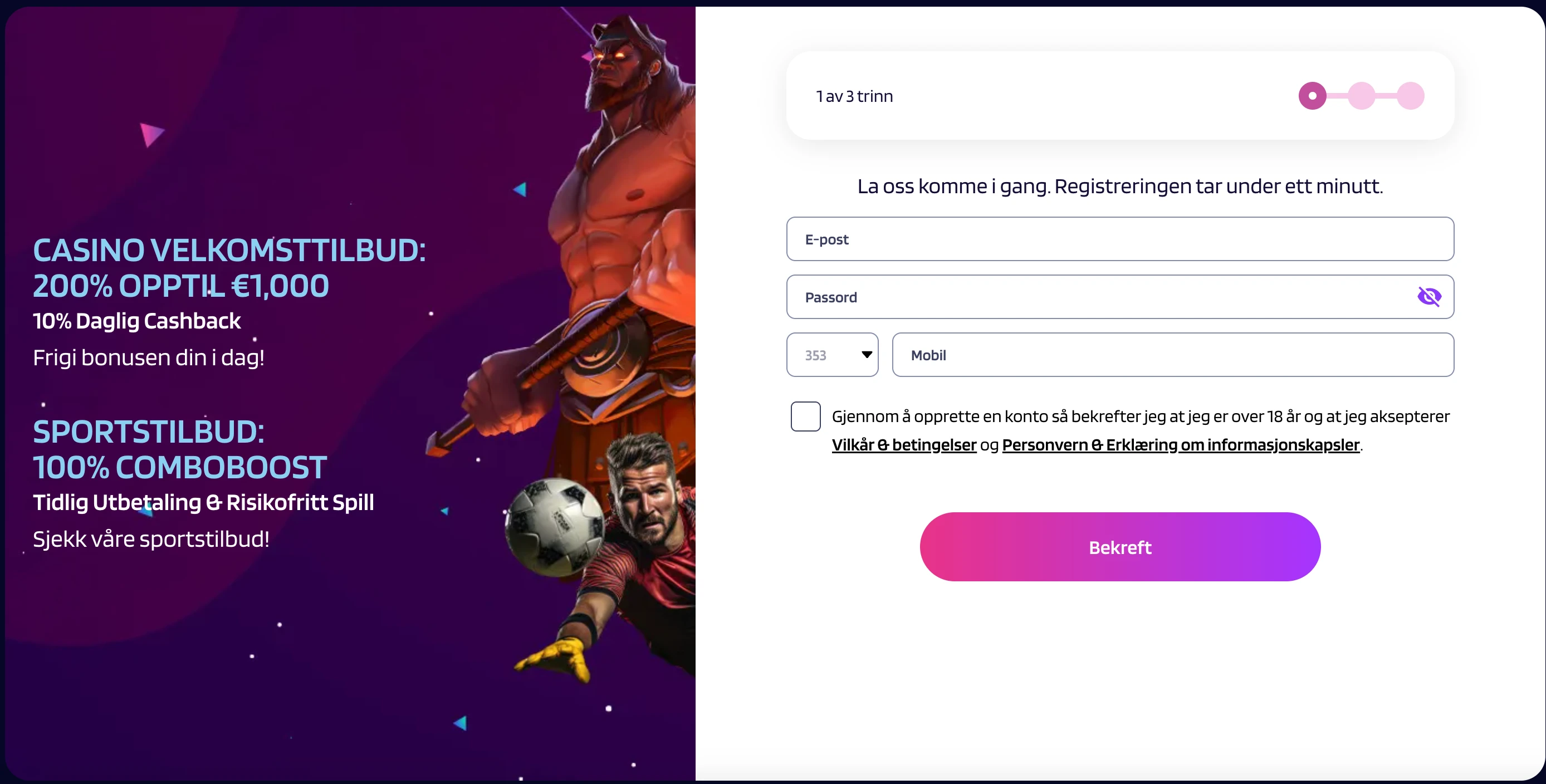 Registrering hos Lyra Casino